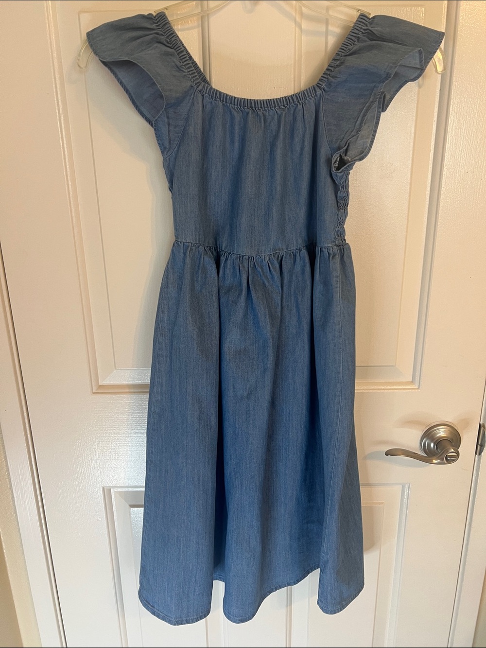 ROXY Light Blue Denim Ruffle-Sleeve Dress